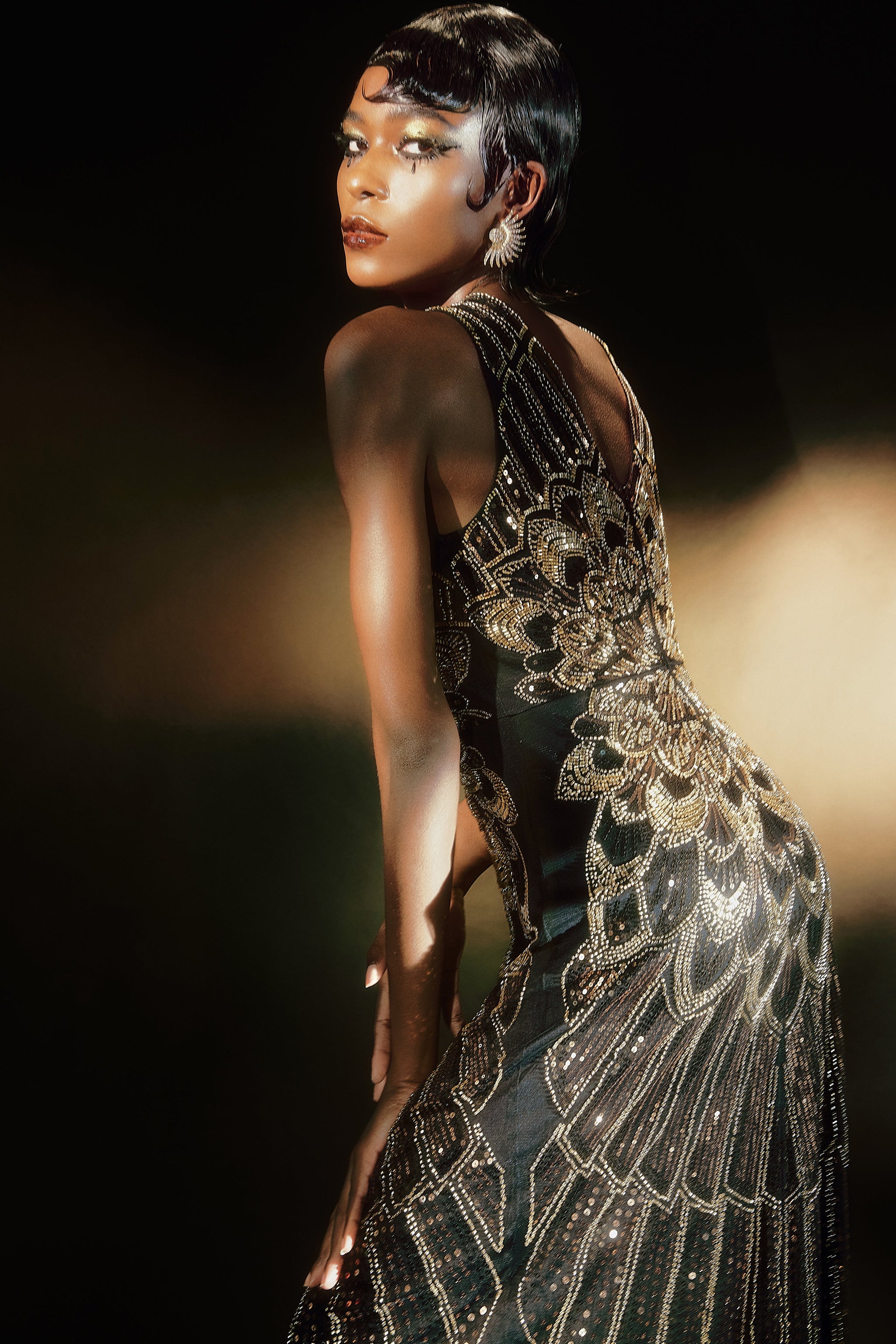 Authentic 1920s Long Flapper Dress Green Evening Gown Women Black Sleeveless Sequins 1920s Flapper Dress With Authentic 1920s Long Flapper Dress Green Evening Gown Women Black Sleeveless Sequins 1920s Flapper Dress With