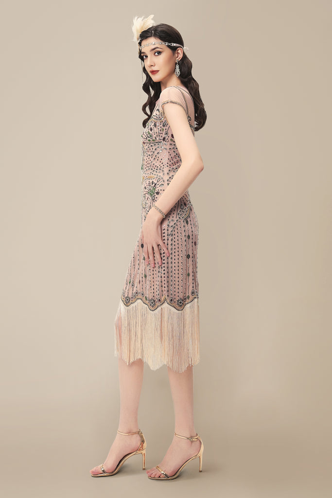 Multicolor Beading Fringe Flapper Dress - Babeyond UK