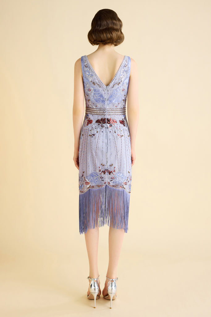 Opulent Floral Beaded Fringe Flapper Dress - Babeyond UK