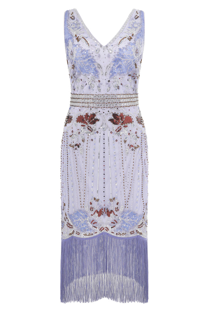 Opulent Floral Beaded Fringe Flapper Dress - Babeyond UK