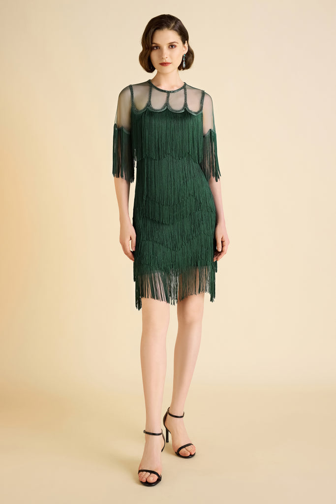 Gracefully Swaying Fringe Flapper Dress - Babeyond UK