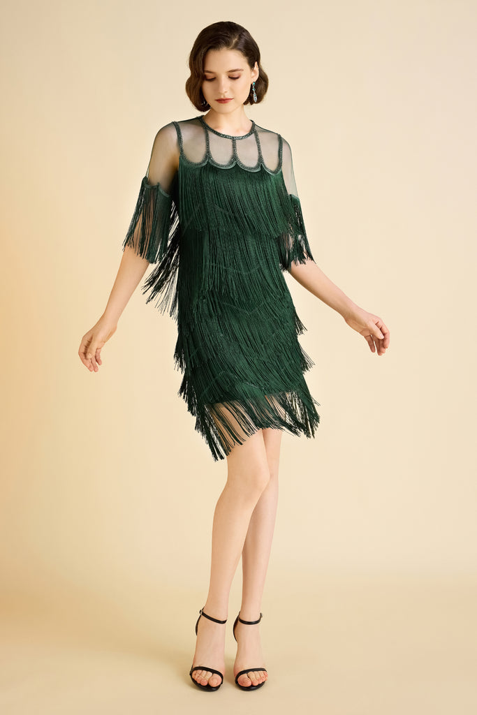 Gracefully Swaying Fringe Flapper Dress - Babeyond UK