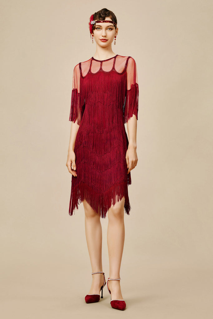 Gracefully Swaying Fringe Flapper Dress - Babeyond UK