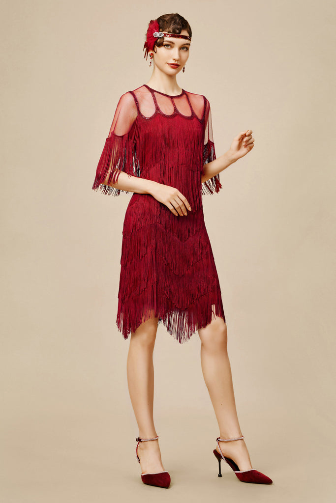 Gracefully Swaying Fringe Flapper Dress - Babeyond UK