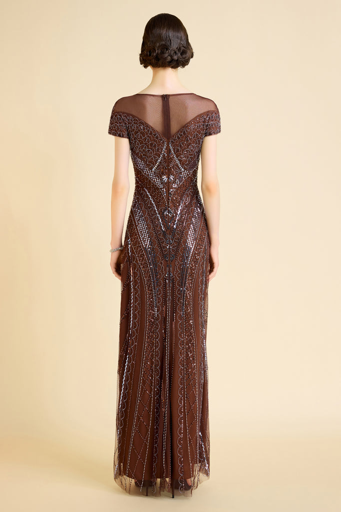 Radiant Geometric Embroidery Evening Gown - Babeyond UK