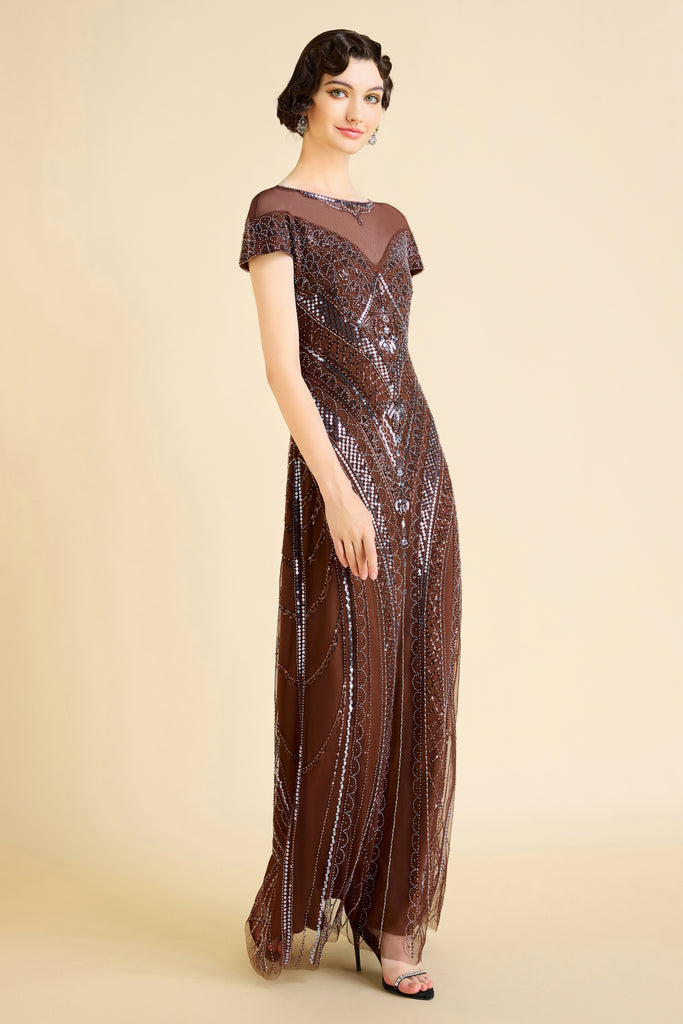 Radiant Geometric Embroidery Evening Gown - Babeyond UK