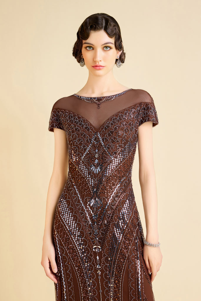 Radiant Geometric Embroidery Evening Gown - Babeyond UK