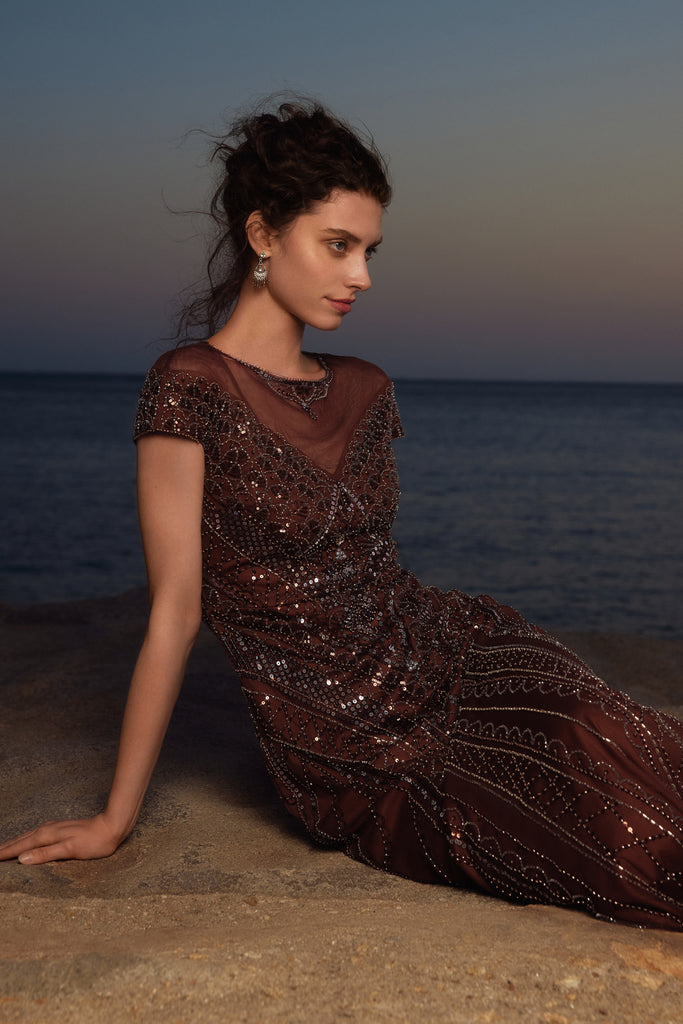 Radiant Geometric Embroidery Evening Gown - Babeyond UK