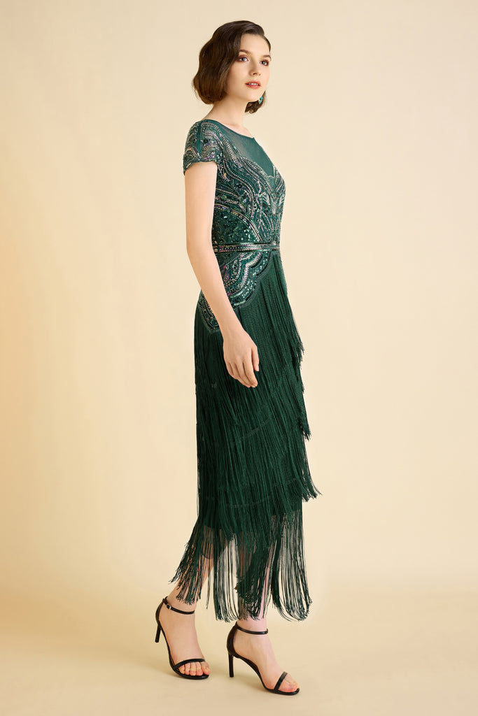 Radiant Iridescent Sequin Fringe Evening Gown - Babeyond UK