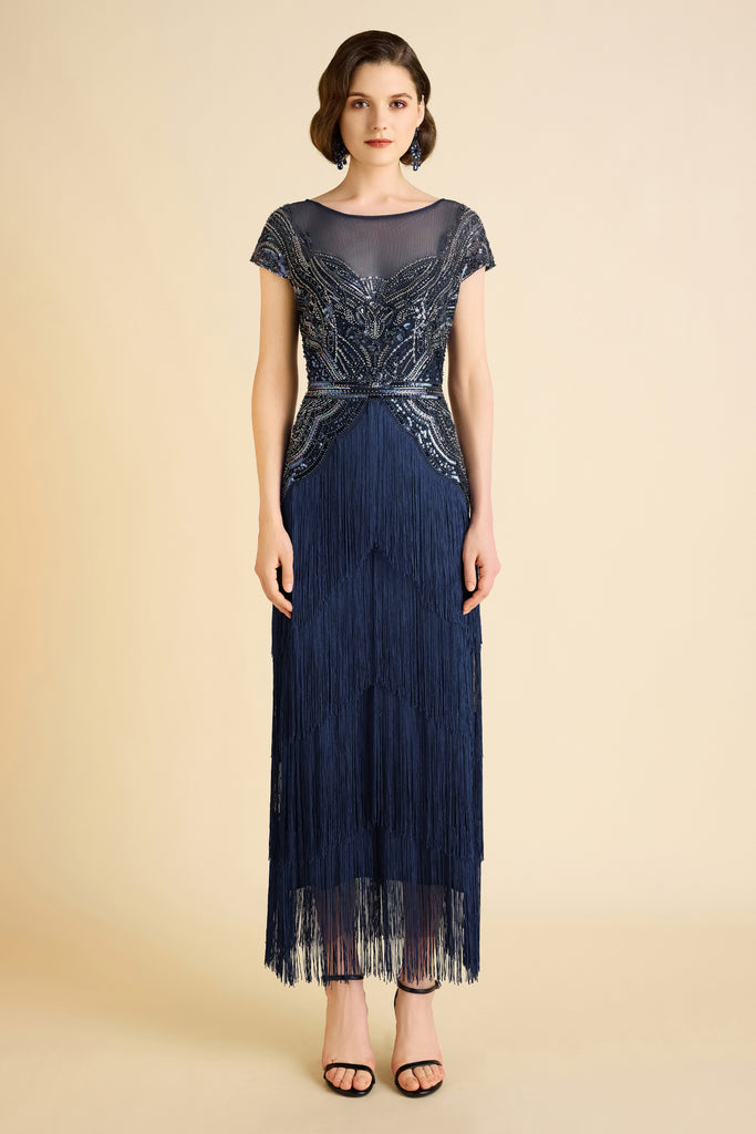 Radiant Iridescent Sequin Fringe Evening Gown - Babeyond UK