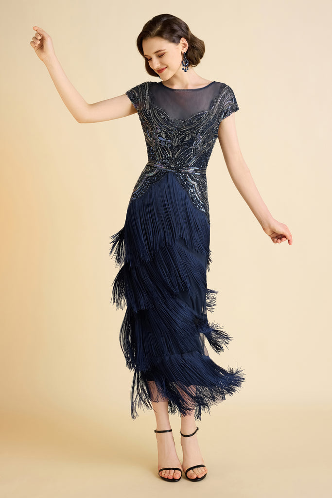 Radiant Iridescent Sequin Fringe Evening Gown - Babeyond UK