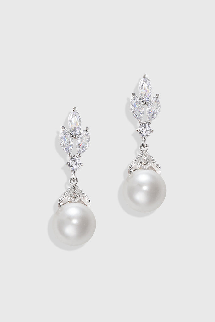 Radiant Leaf-Embellished Pearl Drop Earrings - Babeyond UK