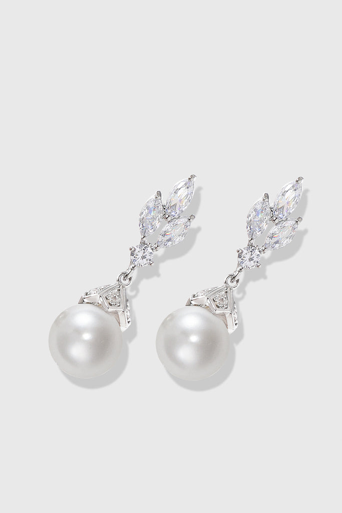 Radiant Leaf-Embellished Pearl Drop Earrings - Babeyond UK