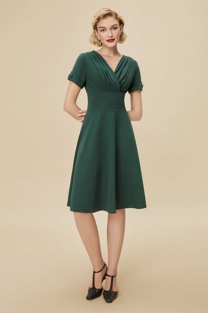 Refined Vintage-Inspired Pleated Swing Dress - Babeyond UK
