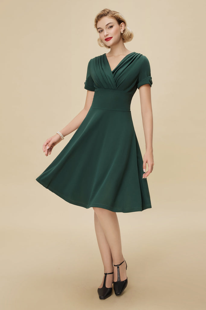 Refined Vintage-Inspired Pleated Swing Dress - Babeyond UK