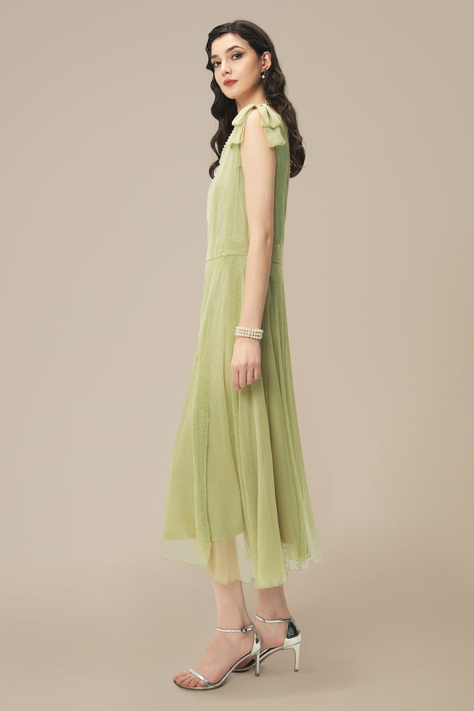 Retro Bow Beaded A-Line Day Dress - Babeyond UK