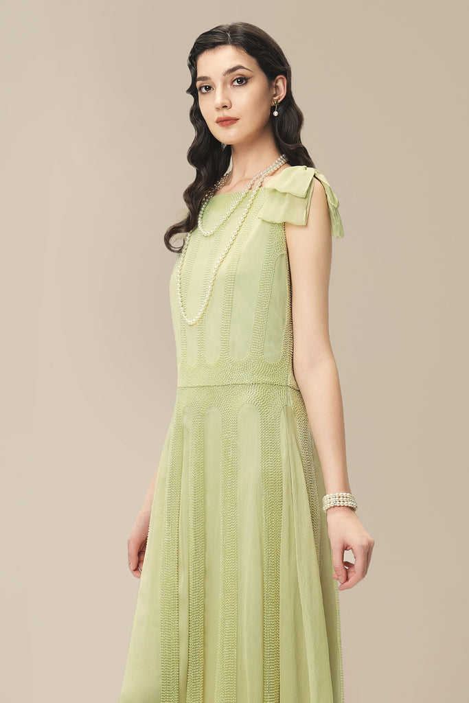 Retro Bow Beaded A-Line Day Dress - Babeyond UK