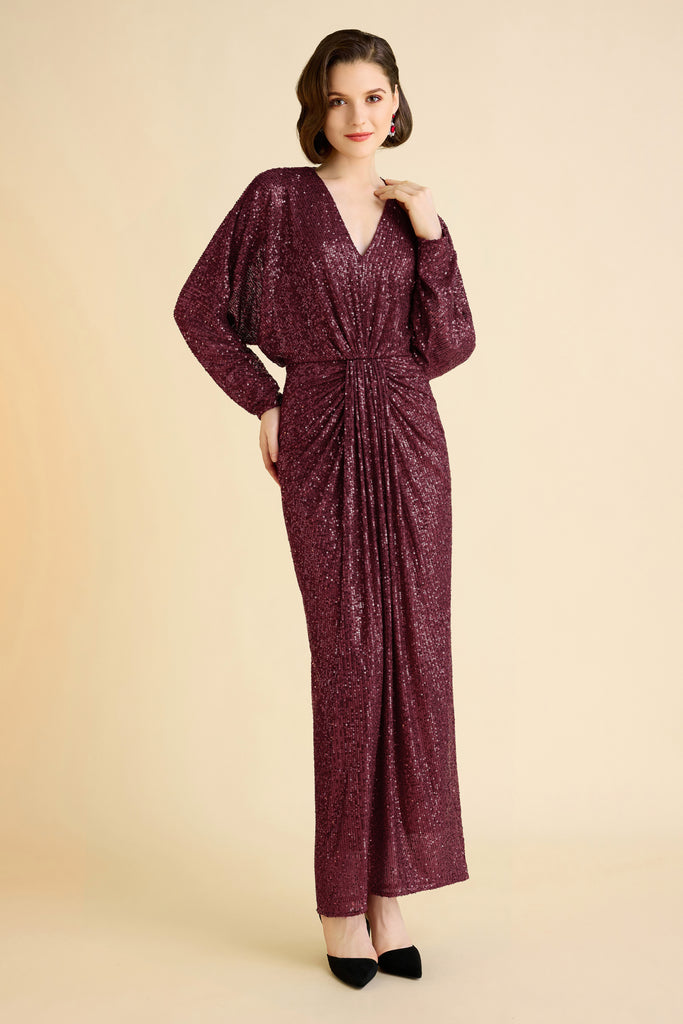 Shimmering Ruched Sequin Evening Gown - Babeyond UK