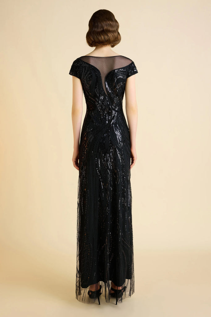 Sophisticated Geometric Flow Beaded Evening Gown - Babeyond UK