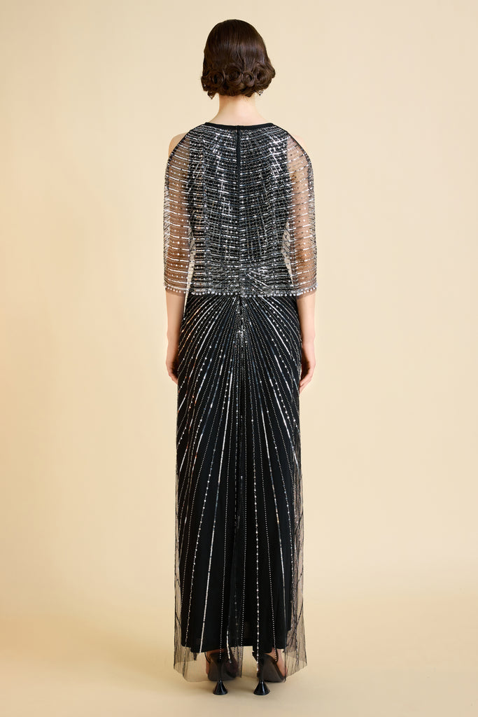 Sparkling Beaded Cape Sleeve Evening Gown - Babeyond UK