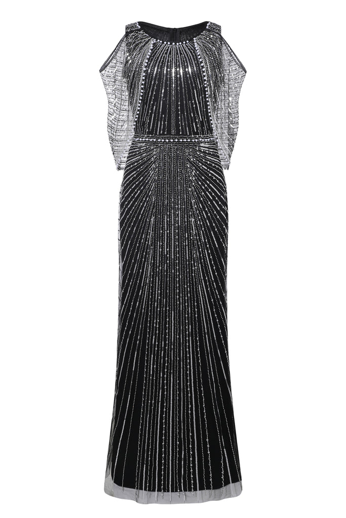 Sparkling Beaded Cape Sleeve Evening Gown - Babeyond UK