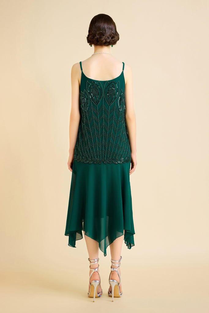 Unique Flounce Hem Peacock Flapper Dress - Babeyond UK