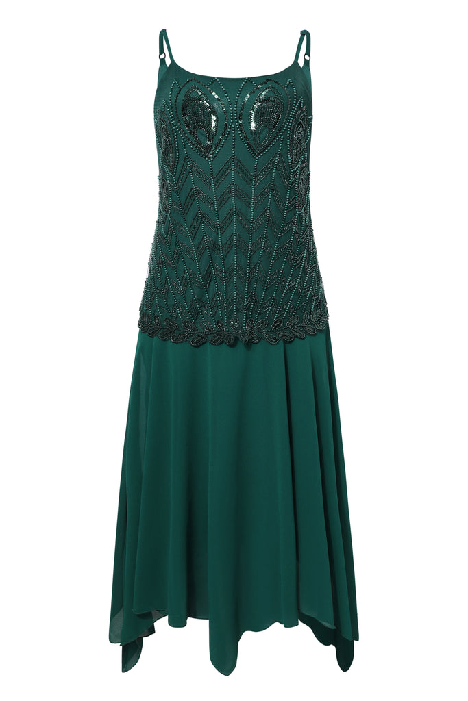 Unique Flounce Hem Peacock Flapper Dress - Babeyond UK