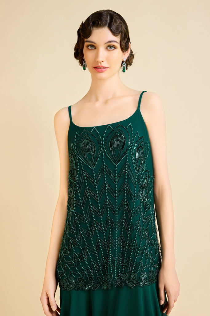 Unique Flounce Hem Peacock Flapper Dress - Babeyond UK