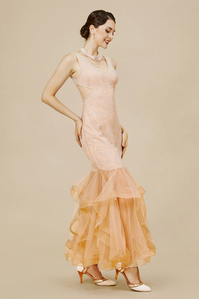 V-Neck Sleeveless Tulle Mermaid Dress - Babeyond UK