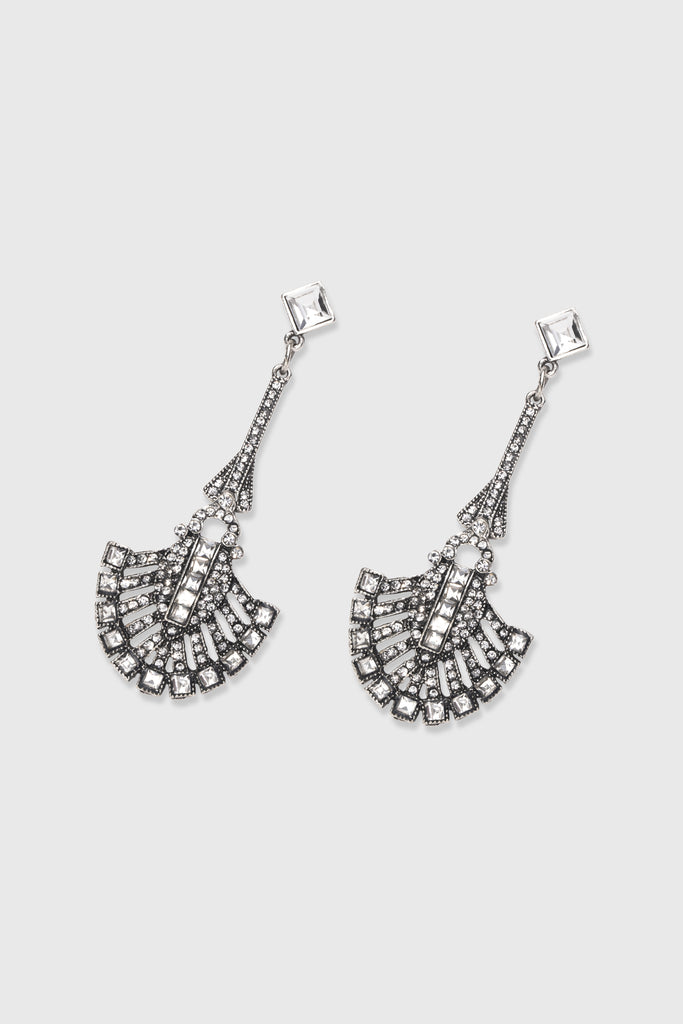 Vintage Geometric Fan-shaped Crystal Earrings - Babeyond UK