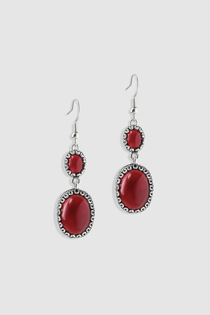 Vintage Oval Glossy Gemstone Earrings - Babeyond UK