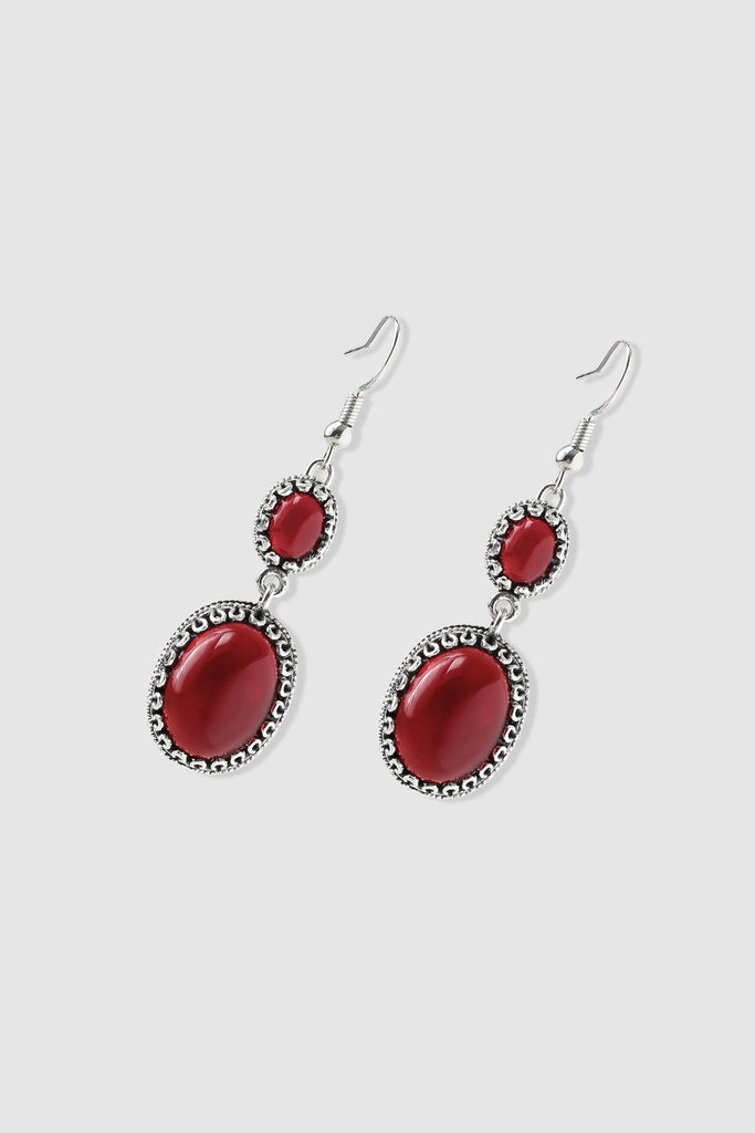 Vintage Oval Glossy Gemstone Earrings - Babeyond UK