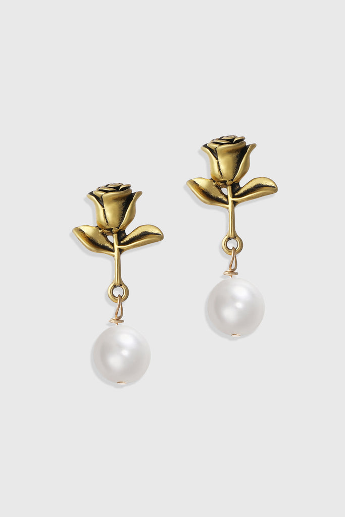 Vintage Rose Pearl Drop Earrings - Babeyond UK