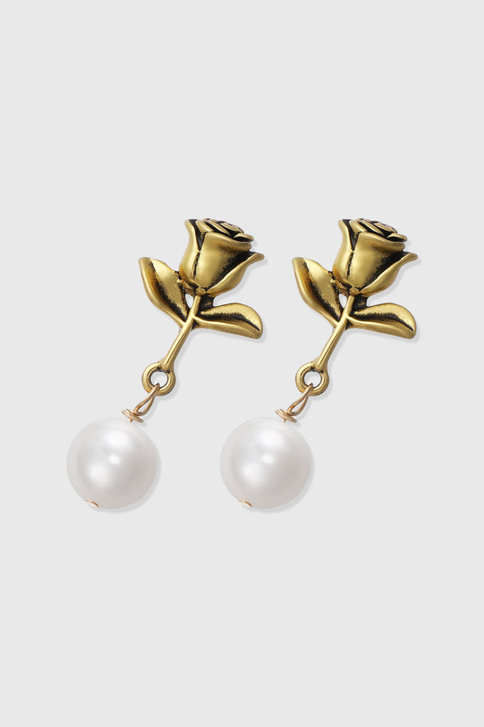 Vintage Rose Pearl Drop Earrings - Babeyond UK