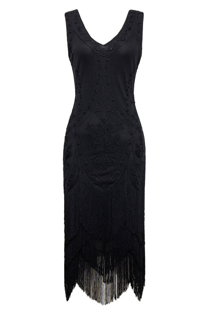 1920s Embroidery Retro Midi Flapper Dress - Babeyond UK