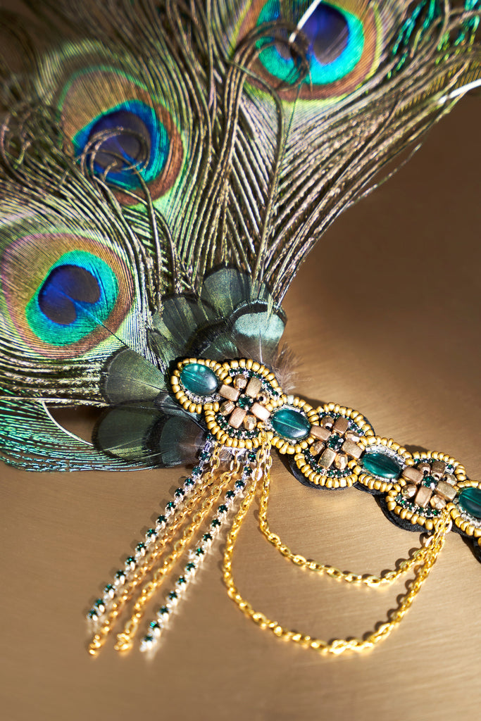 Beaded Peacock Feather Headband - Babeyond UK