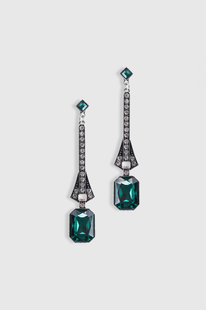 Art-Deco Rhinestone Dangle Earrings - Babeyond UK