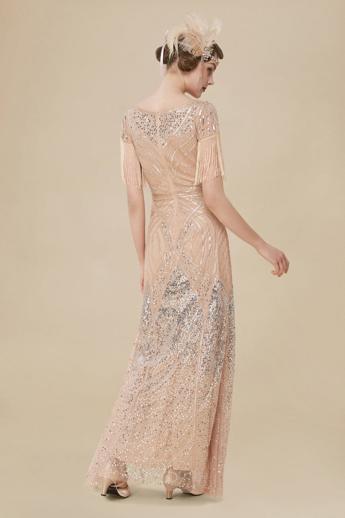 1920s Mermaid Hem Maxi Bodycon Cocktail Dress - Babeyond UK