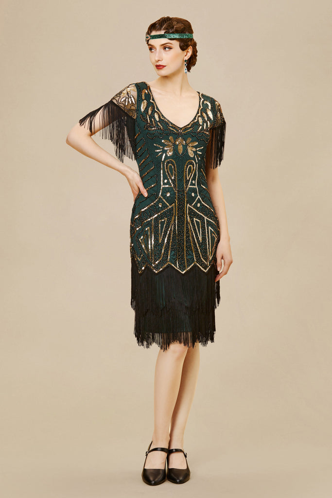 Art Deco Paisley Sequin Fringe Dress - Babeyond UK