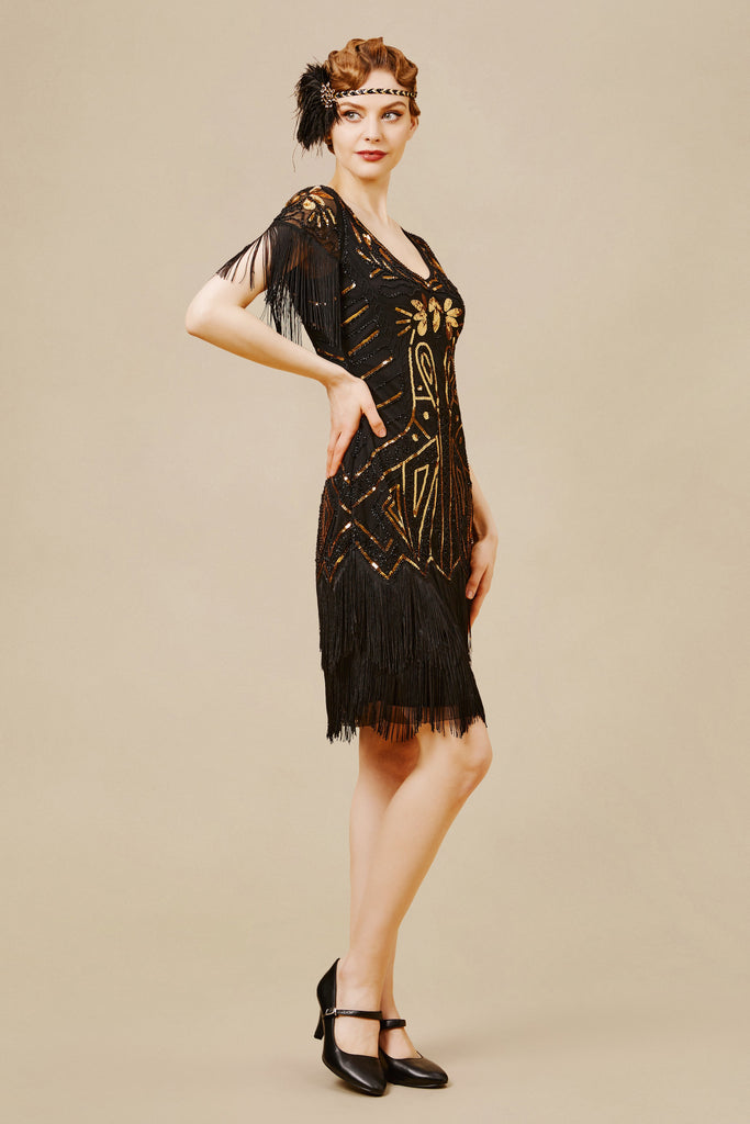 Art Deco Paisley Sequin Fringe Dress - Babeyond UK