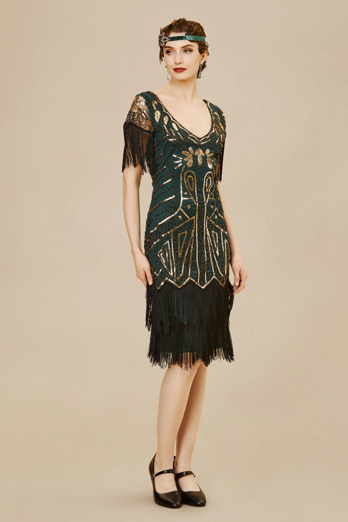 Art Deco Paisley Sequin Fringe Dress - Babeyond UK