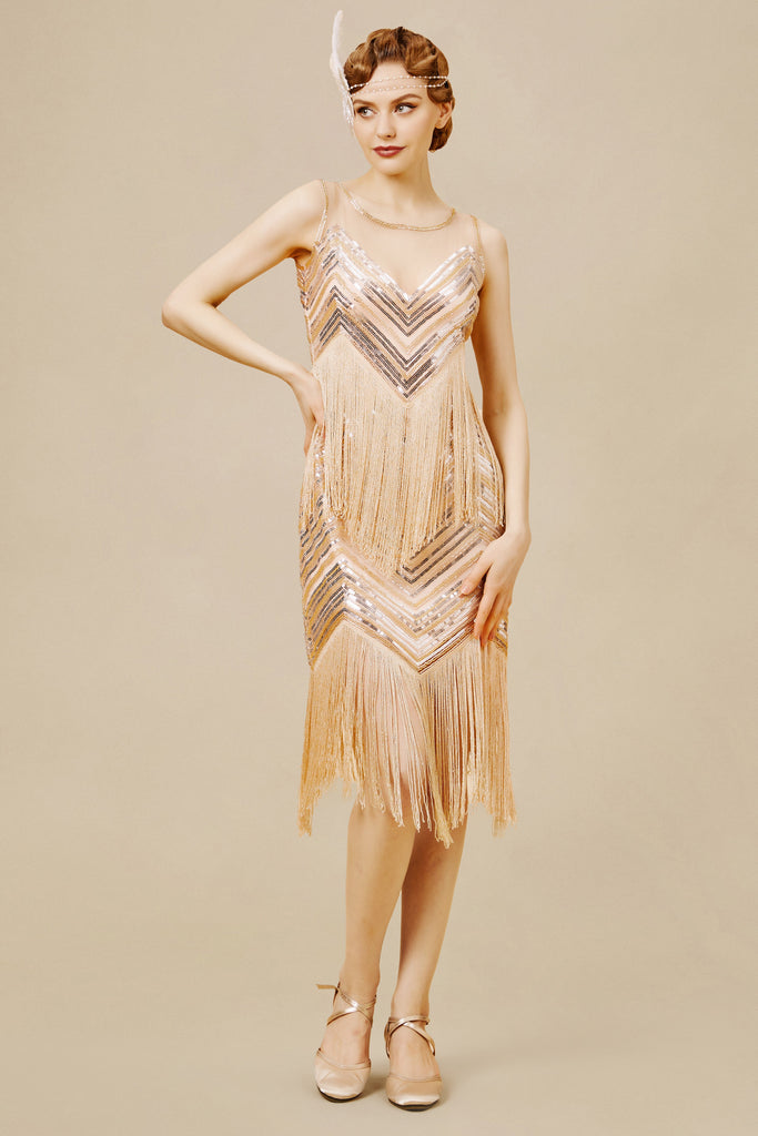 Embroidered Sequin Flapper Tassel Dress - Babeyond UK