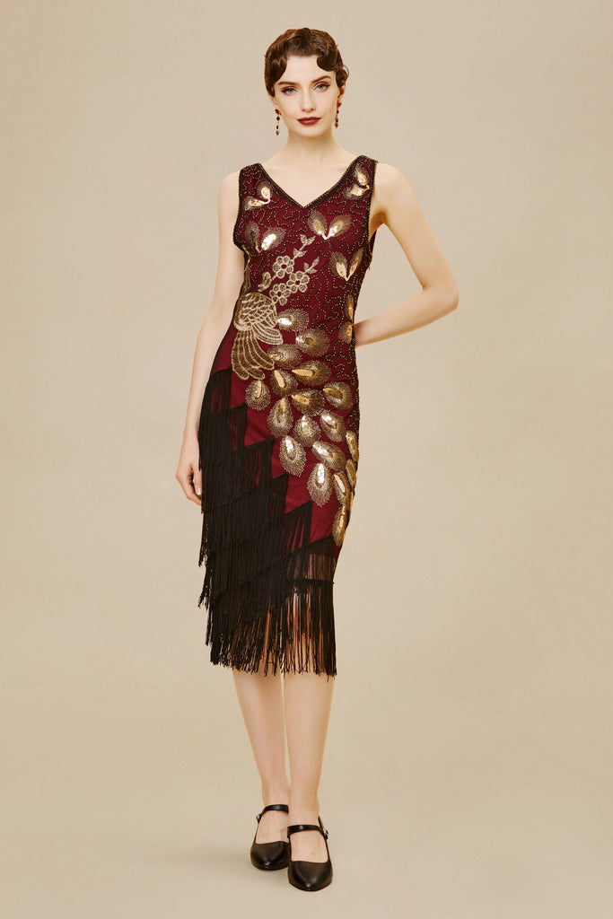 Irregular Tassel Hem Peacock Dress - Babeyond UK