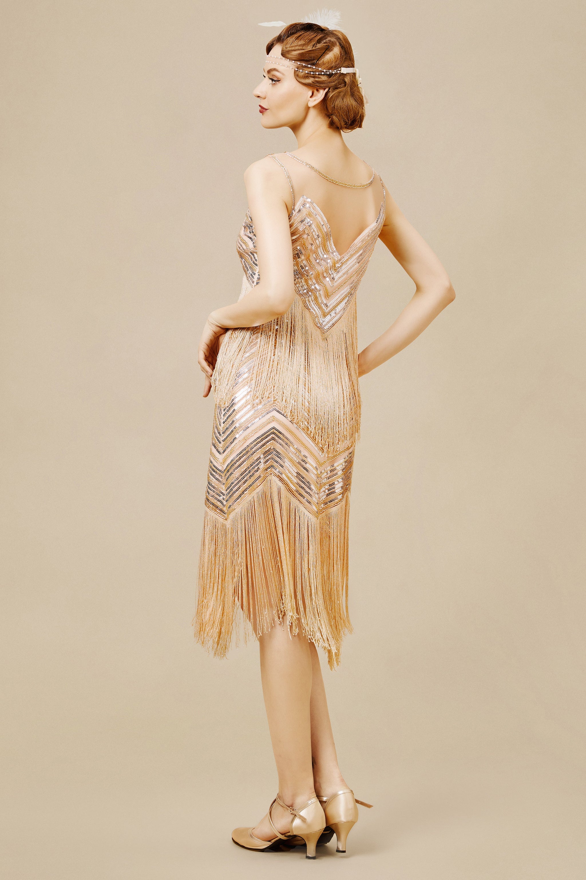 gold flapper dress uk Shop 1920s Dresses - Sequin Flapper Tassel Dress