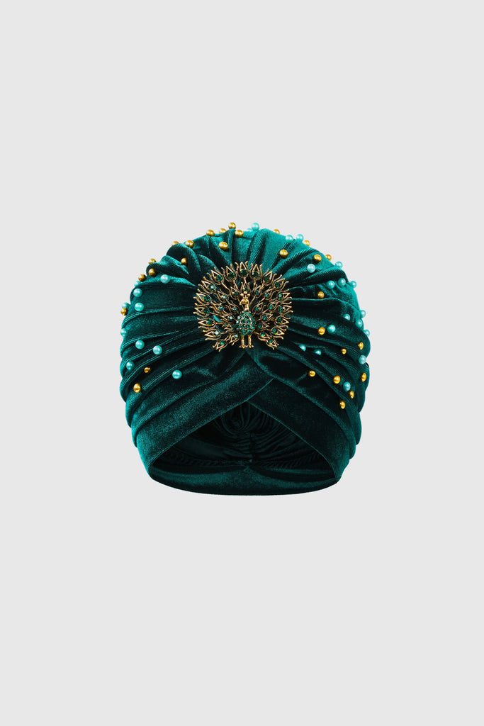 1920s Beaded Peacock Turban Hat - Babeyond UK