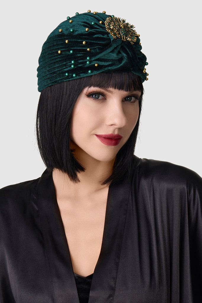 1920s Beaded Peacock Turban Hat - Babeyond UK