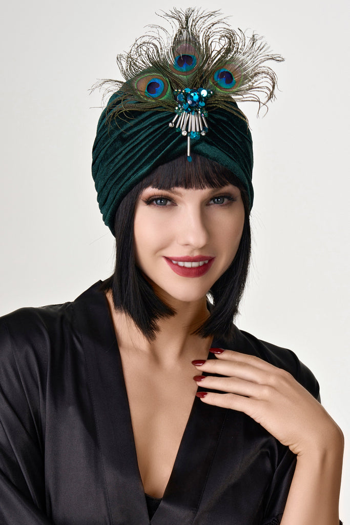 1920s Peacock Sequin Turban Hat - Babeyond UK