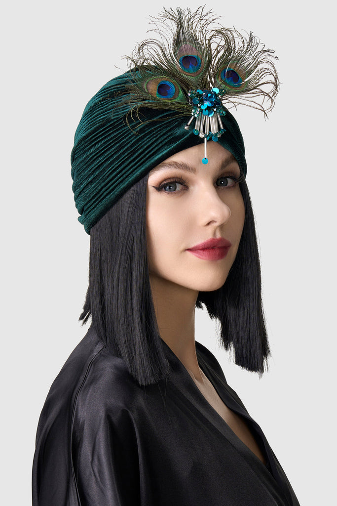 1920s Peacock Sequin Turban Hat - Babeyond UK