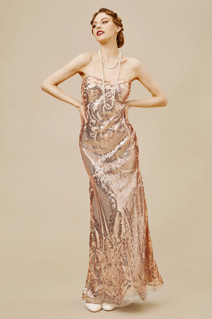 Embroidered Sequin Strapless Paisley Dress - Babeyond UK