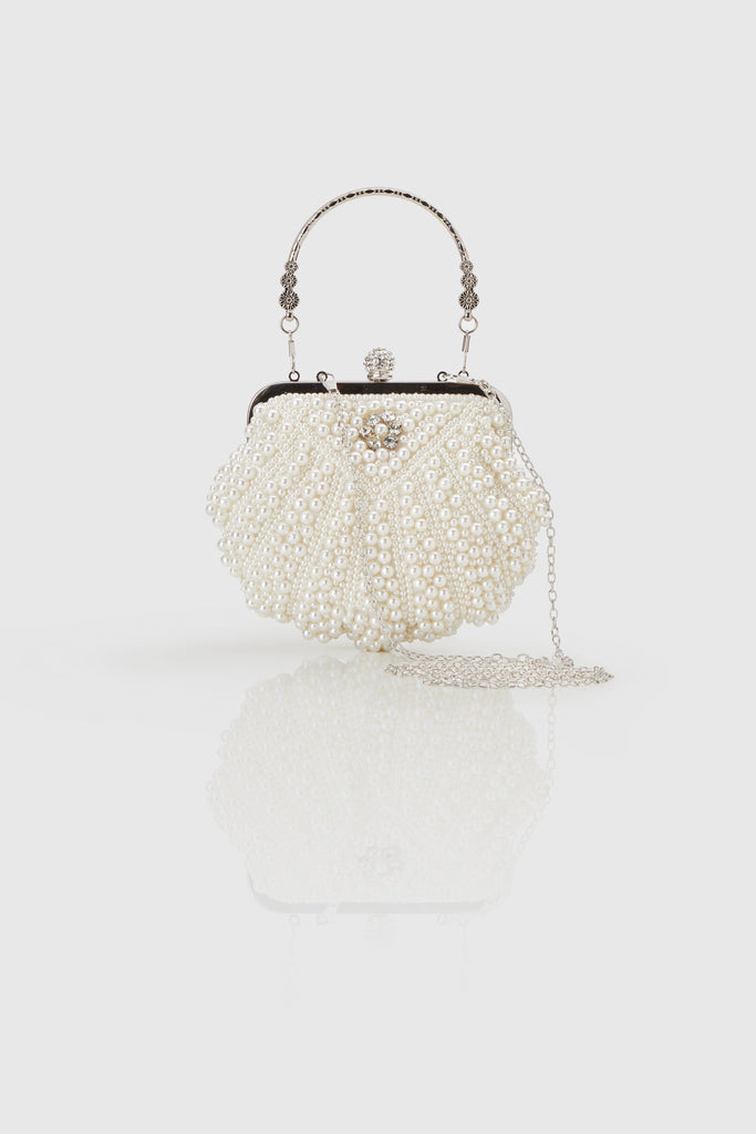 Shell Shaped Pearl Beaded Clutch - Babeyond UK